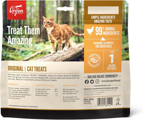 ORIJEN Freeze Dried Cat Treats Grain Free Original, 1.25Oz Bag | 99% Animal Ingredients, Freeze Dried, Grain Free, High Protein, Wild-Caught Fish, Free-Run Poultry, 1 Calorie Each2
