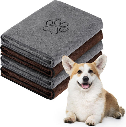 Chumia 4 Pack Dog Towels for Drying Large Microfiber Grooming Tools Absorbent Soft Bath Supplies with Embroidered Paw for Small Medium Pet Products(16 X 32 Inch,Black)13