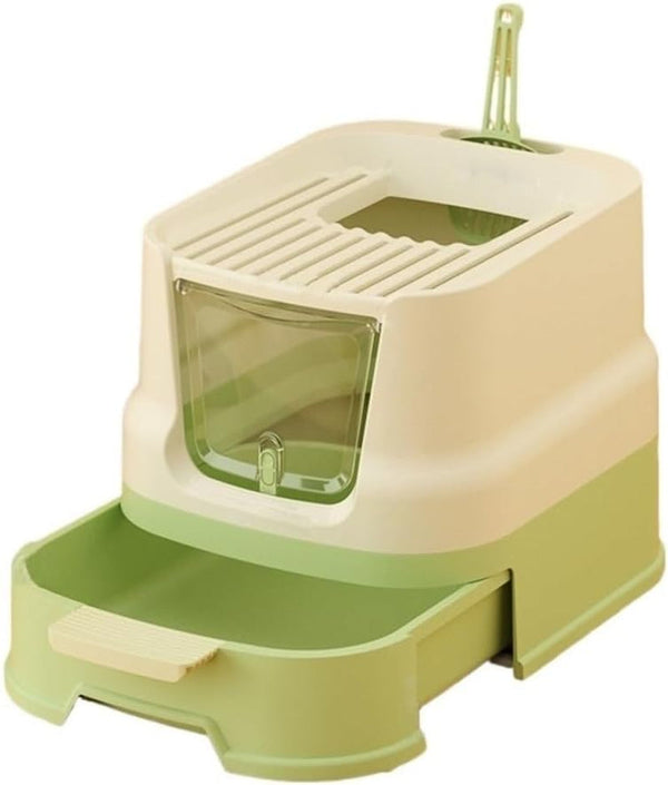 Pet Supplies, Enclosed Top-Entry Cat Litter Box with Lid & Scoop, Large Anti-Splash Drawer Design1