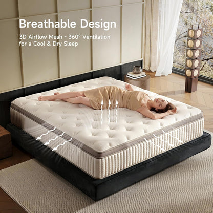 Queen Mattress, 12 Inch Hybrid Queen Mattress in a Box, Memory Foam & Individual Pocket Springs, Medium Firm, Motion Isolation, Ideal for All Sleep Positions, Certipur-Us Certified6