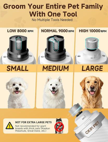 Dog Nail Grinder Whisper Quiet & Safe for Sensitive Dogs and Cats | Low Vibration Pet Nail Trimmers, 3-Speed, LED Lights, 8 Hours Runtime, Rechargeable Ergonomic Grooming for All Sizes & Breeds5