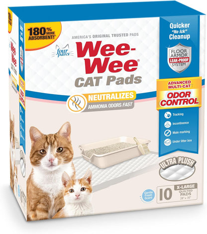 Four Paws Wee-Wee Cat Pee Pads, Disposable Litter Box Mats, Advanced Odor Control, Fast Absorption Box Pee Pads for Litter Tracking, 28" X 30", Fresh Scent, 10 Count1