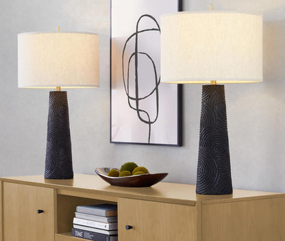 Kona 31" Contemporary Polyresin Table Lamp in Matte Black Polyresin, Modern Brass and Natural Linen Shade from Grandview Gallery Set of 23