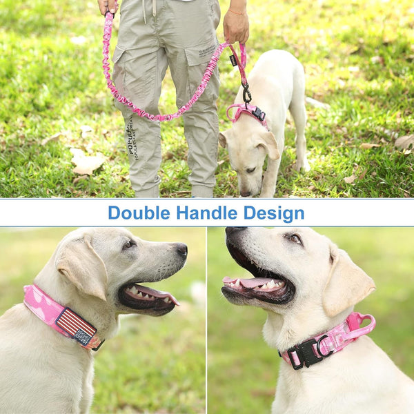 Hotsky Tactical Dog Collar and Leash Set, Heavy Duty Military Airtag Dog Collar with Handle and Metal Buckle for Training and Walking, with Airtag Holder and Two Patches (Pink Camo, M)6