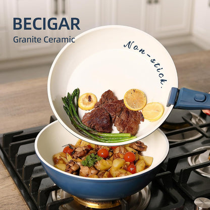 23Pcs Ceramic Pots and Pans Set, Nonstick Detachable Handle Cookware, Induction Kitchen Cooking Set with Removable Handle,Include Frying Pans & Saucepans Oven Safe(Blue)8