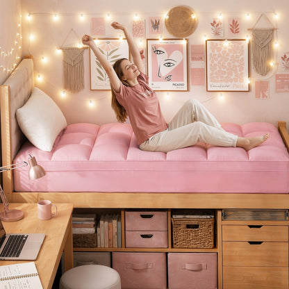 Pink Twin XL Mattress Topper for College Dorm, Plush Pillow Top | College Dorm Room Essential for Girls&Guys, Overfilled Filling Adds Plush Comfort, Deep Pocket Design Fits Twin Xl Mattresses4