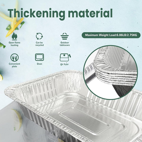 9X13 Disposable Aluminum Foil Pans with Clear Lids (10 Pack), Durable Half Size Deep Extra Heavy Duty Food Containers for Baking, Cooking, Roasting, Heating or Steam Table6