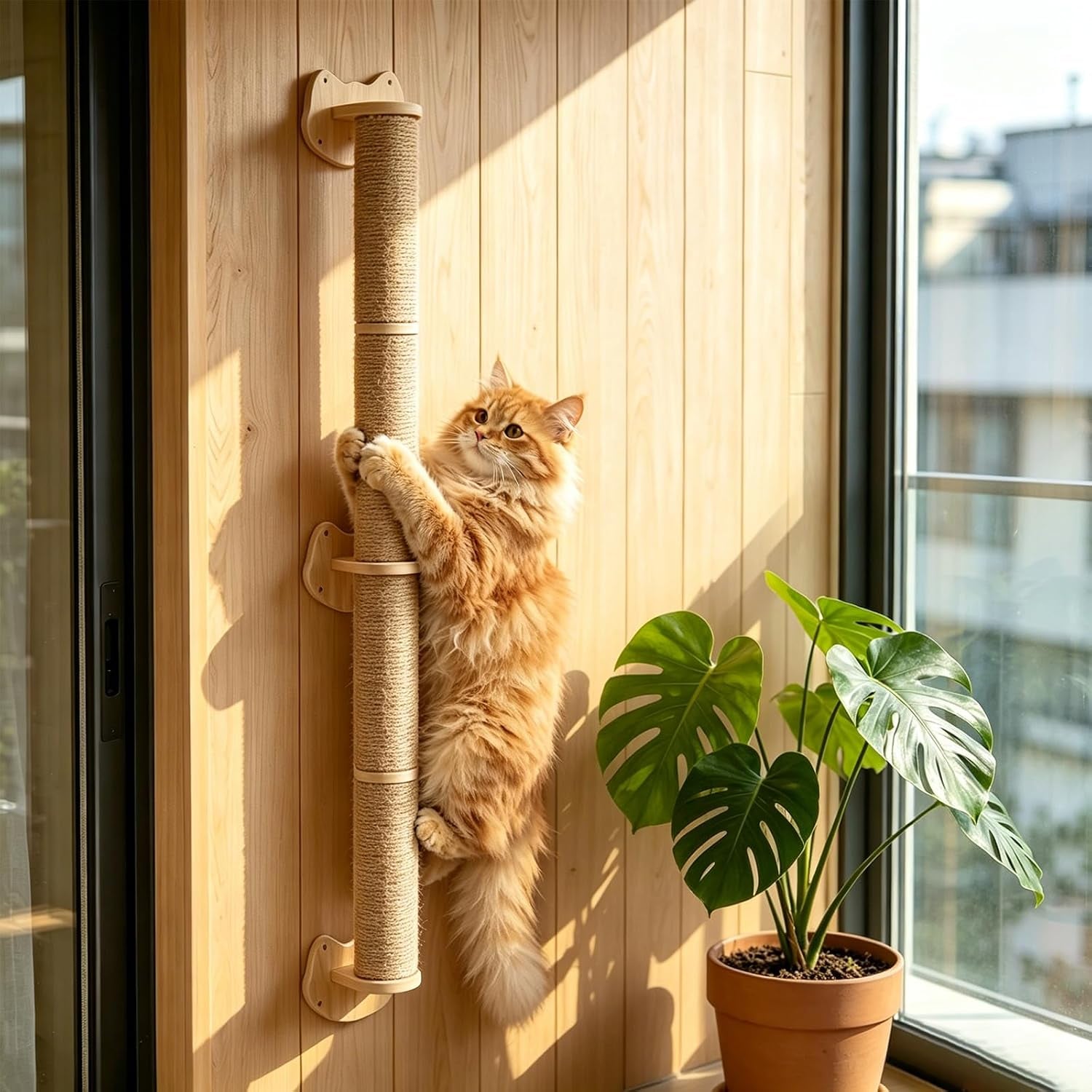 55-cat-wall-scratcher-wooden-wall-mounted-natural-jute-scratching-post-vertical-scratching-post-for-large-cats-climbing-shelves-space-saving-cat-tower-alternative-for-indoor-cats-kittens