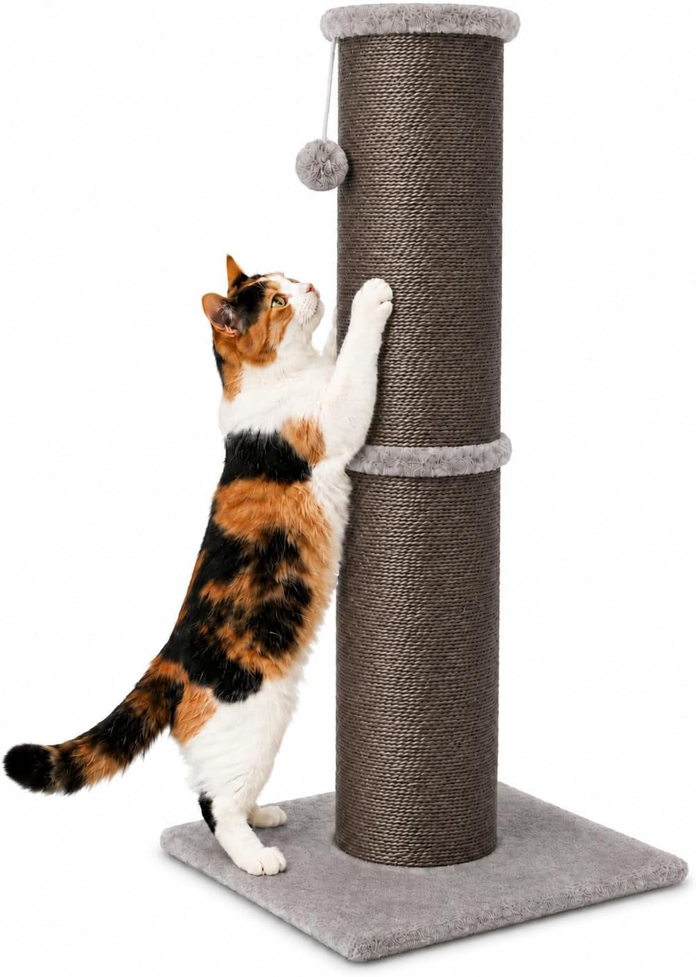 pawscrat-32-inch-tall-cat-scratching-post-5-5-inch-diameter-sisal-beige-natural-sisal-scratching-surface-with-a-dangling-ball-for-indoor-cats-scratch-resistant-durable-and-protect-your-furniture