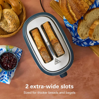 Extra-Wide Slot 2 Slice Toaster with Bagel & Defrost Buttons | Browning Control with 7 Shades | Auto Shutoff | Toast Boost | Slide-Out Crumb Tray | Kitchen Makeover Blue | 226342