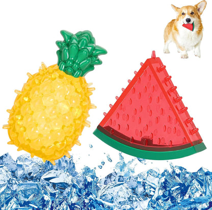 Pawaboo Pet Teether Cooling Chew Toys, Freezable Teething Toy for Puppies, Watermelon and Pineapple Shape Freeze Interactive Toys in Summer, Frozen Dog Treat Training Tools for Small and Medium Dogs1
