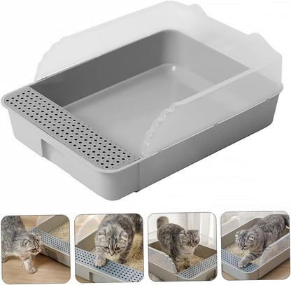 SUPVOX Cat Litter Pan Toilet Semi-Enclosed Anti-Splash Resistant Plastic Litter Box with Removable Cover Small Gray for Kitten Housebreaking and Indoor Use9