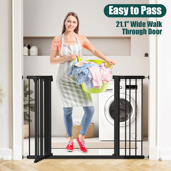 Keny 29.7"-46" Baby Gate for Stairs, Auto Close Dog Gates for Doorways | Pressured Mounted No Drilling Pet Gate Extra Wide, One-Hand Opening Dual Lock Stair Gate, Indoor Kids Necessities, Black5