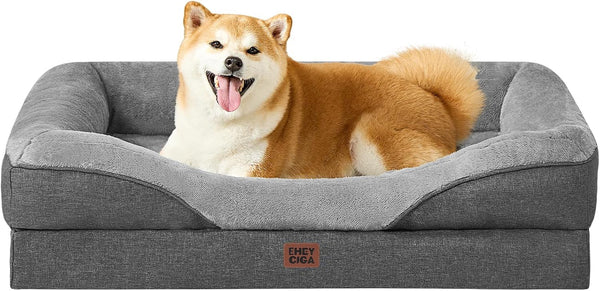 EHEYCIGA Orthopedic XL Dog Bed for Large Sized Dog, 42X30 Inch Extra Large Memory Foam Dog Couch Bed with Sides, Waterproof Liner & Washable Removable Cover, Bolster Pet Sofa, Grey31