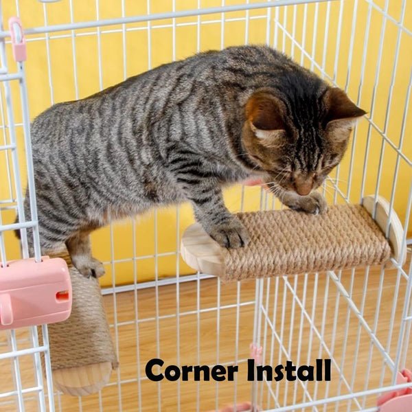 Cat Climbing Steps Scratching Tree - 2Pcs Scratching Steps Sisal Hemp Cage Shelf Ladder Pets Perch Furniture inside the Cage with Install Screws (S)9