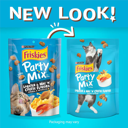Purina Friskies Cat Treats, Party Mix Lobster & Mac 'N' Cheese Flavors - (Pack of 6) 6 Oz. Pouches2