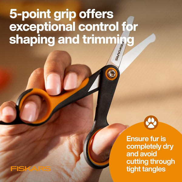 Fiskars Pet Grooming Detailing Scissors for Dogs & Cats, 5.5", Orange/Black | Detailing Scissors with Rounded Tips & Softgrip Handle, Cat and Dog Supplies4