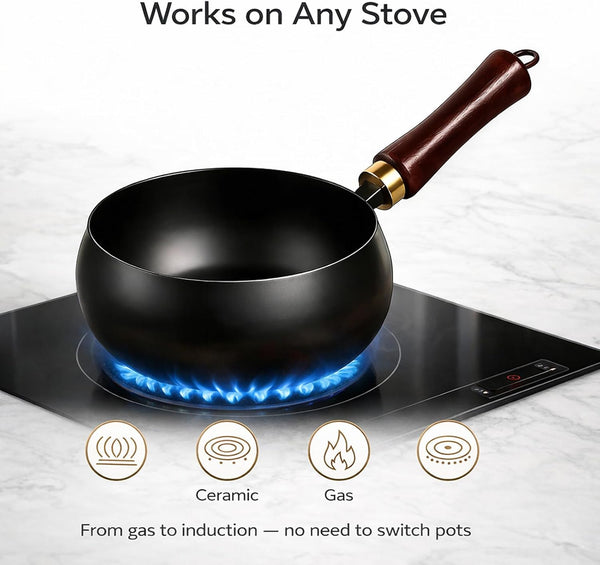 2026 NEW Uncoated Thick Iron Pot with Lid, Japanese Cast Iron Pan, Multifunctional Non-Stick Cast Irons Wok for Cooker Gas Stir Fry Pans (With Wooden Lid, 8 In)8