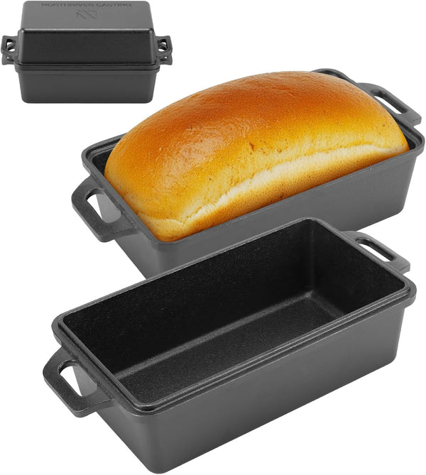 9×5 Inch Cast Iron Loaf Pan with Lid | Bread Baking Pan | Even Heat Distribution for Homemade Bread, Cake, and Meatloaf | 2 Piece Set1