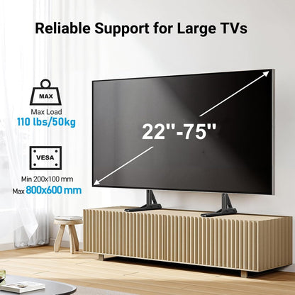 Universal TV Stand Mount for 20-75 Inch Tvs, Height Adjustable Table Top TV Stand, Great Load-Bearing Replacement TV Legs with Steel Holds up to 110Lbs, Max VESA 800 X 600Mm PSTVS012