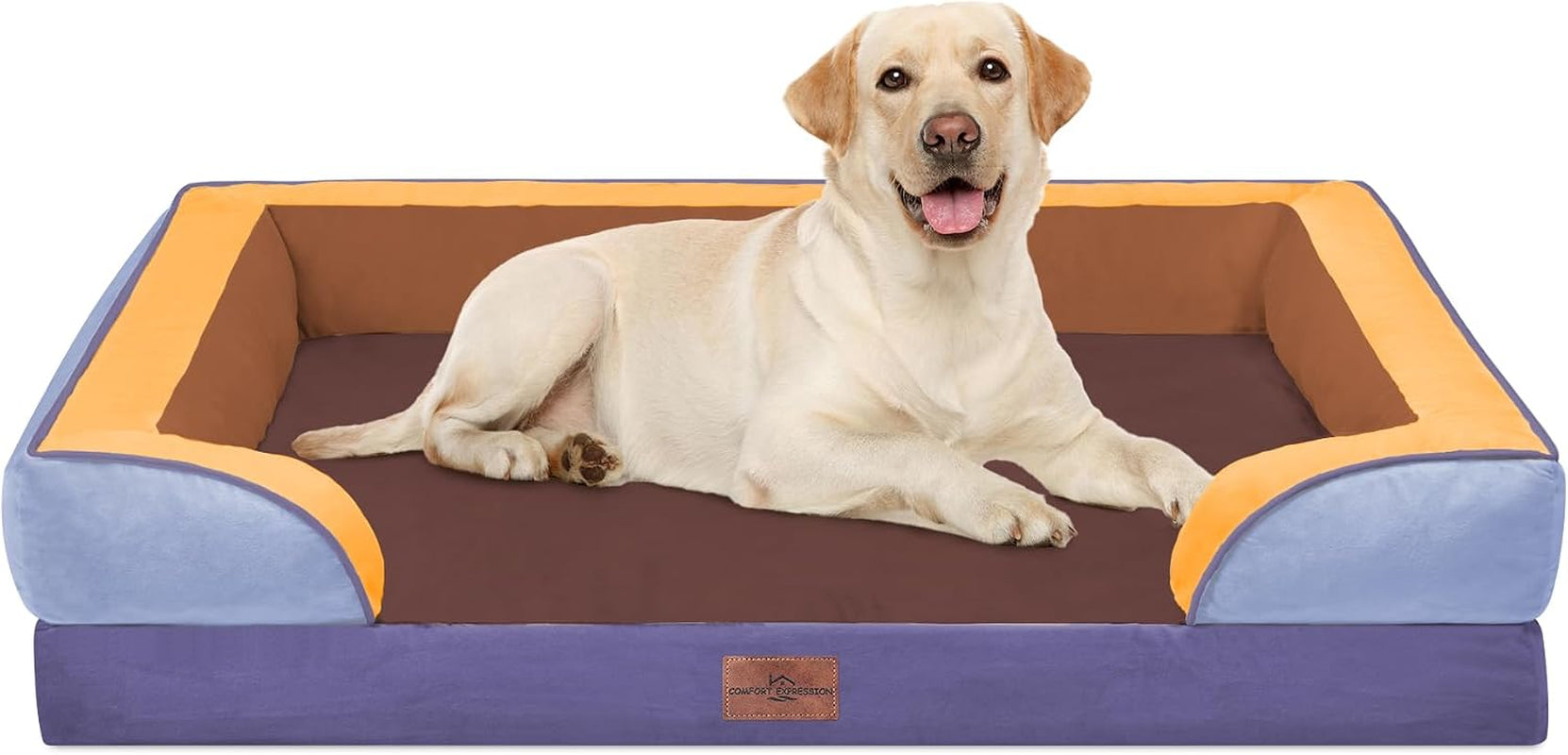 comfort-expression-orthopedic-dog-bed-for-extra-large-dogs-with-bolster-waterproof-dog-couch-bed-with-washable-cover-non-slip-bottom-supportive-egg-crate-foam-xl-pet-bed-42x30-inch