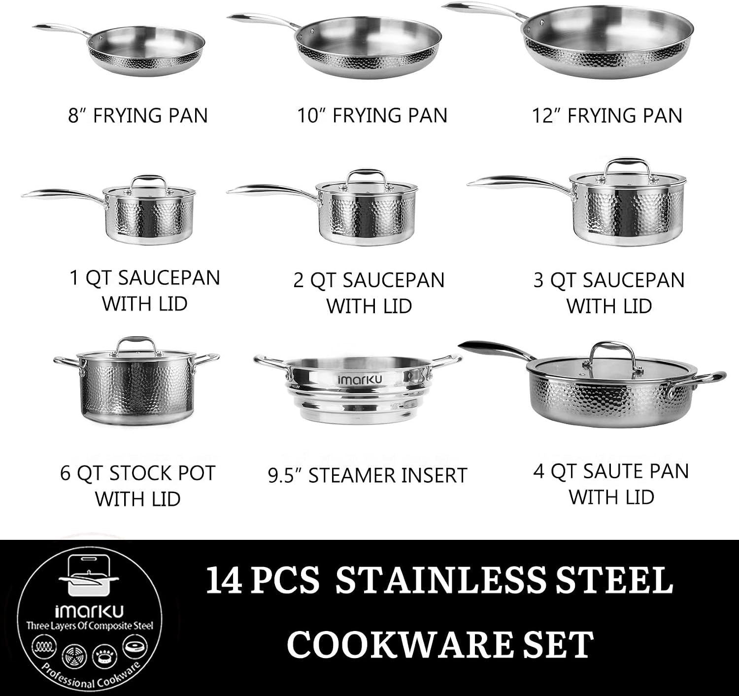14-piece-tri-ply-hammered-stainless-steel-cookware-set-multifunctional-14pc-pots-and-pans-with-steamer-non-toxic-no-coating-nonstick-induction-oven-safe-up-to-500-f
