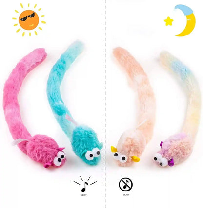 CHIWAVA 4 Packs 15 Inch Long Soft Plush Cat Toys Mice with Bell Rustle Sound Small Mouse Activity Interactive Toy3
