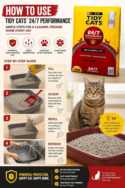 Cat Litter Non Clumping 20 Lb Bag, 24 * 7 Odor Control Formula for Multi Cat Homes5