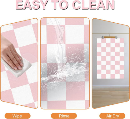 Cat Food Mat - 12"X 20" Cat Dog Mats for Food and Water Bowl, Checkered Pet Placemat Feeding Mat, Non-Slip under Pet Bowls Mats for Messy Drinkers, Pink & White5