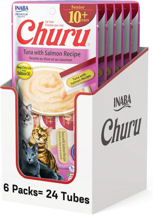INABA Churu Senior Lickable Cat Treats, Chicken Variety, 20Ct | Senior 10+ Support, Brain Support, Immune Support, 90% Moisture, 7 Calories, Grain-Free, 20 X 0.5 Oz Tubes10