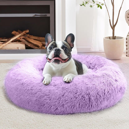 JOLLYVOGUE Small Dog Bed, Calming Dog Beds for Small Dogs & Indoor Cats - 20 Inches Donut Washable Cat Bed for Kittens & Puppies, round Fluffy Plush Faux Fur Pet Beds(Smoke Grey)11