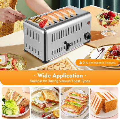 6-Slice Toaster Bread Baking Machine, 1-5 Minute Timing Stainless Steel 1680W Commercial Electric Countertop Toaster with Extra Wide Slots & Crumb Tray for Toasting Bagels, Breads, Waffles & More8