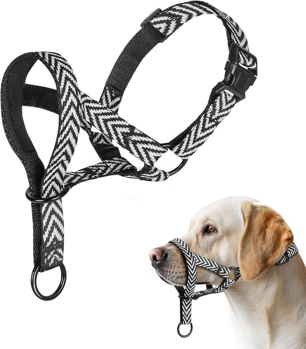 Gentle Dog Head Collar, Soft Nylon No Pull Padded Halter with Fashion Stripes, Breathable Nose Leash for Dogs, anti Pulling Barking(M)1