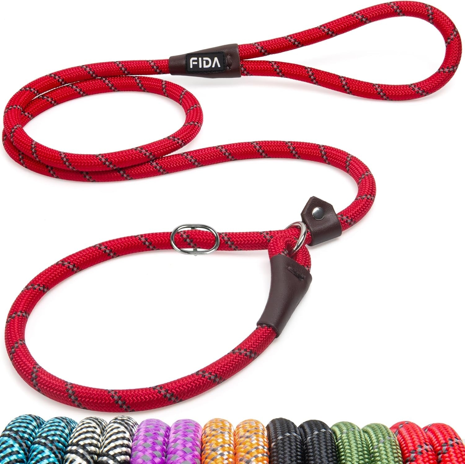 fida-durable-slip-lead-dog-leash-6-ft-x-1-2-heavy-duty-dog-loop-leashes-comfortable-strong-rope-slip-leash-for-large-medium-dogs-no-pull-pet-training-lead-with-highly-reflective1-2-black