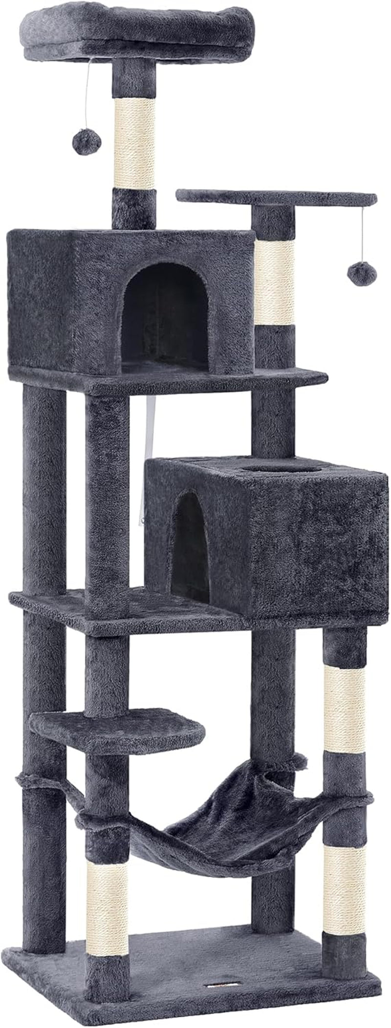 feandrea-cat-tree-59-5-inch-tall-cat-tower-plush-multi-level-condo-with-5-scratching-posts-2-perches-2-caves-hammock-2-pompoms-light-gray-upct192w01