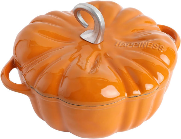 Pumpkin Dutch Oven Pot with Lid, Non-Stick Enamel Cast Iron Dutch Oven, 3.5QT Pumpkin Cocotte with Cast Iron Knob, Serves 3-5 (Orange)1