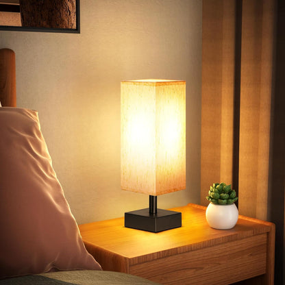 Small Bedside Table Lamp for Bedroom - Square Cream Fabric Shade | Inline Rocker Switch, Corded Electric, Bulb Not Included, 12.8" Mini Table Lamp for Nightstand, Desk, Dorm, Office4