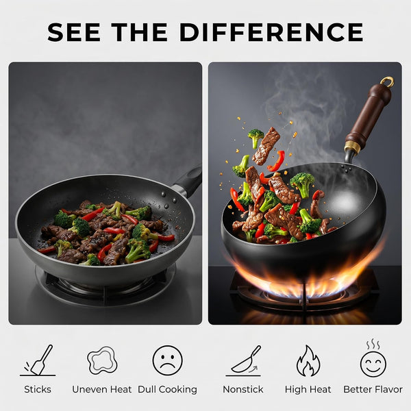 Cast Iron Wok Japanese Cookware with Lid Pan Cooking Thick Soup Hand Hammered Frying Pot Hotpot Mini Small Asian Non-Stick Upgraded Sauce Steel Carbon Deep Enamel Skillet(Glass Lid,11In)3