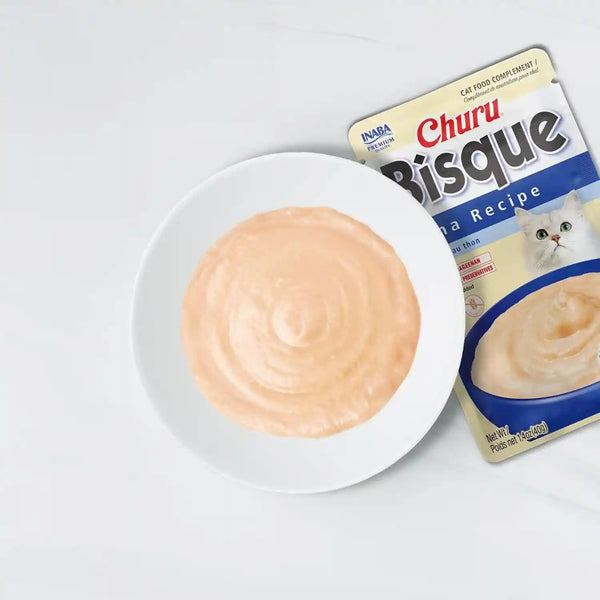 INABA Churu Bisque for Cats, Creamy Lickable Purée Side Dish with Vitamin E, 1.4 Ounces per Pouch, 12 Pouches, Tuna & Chicken Variety2