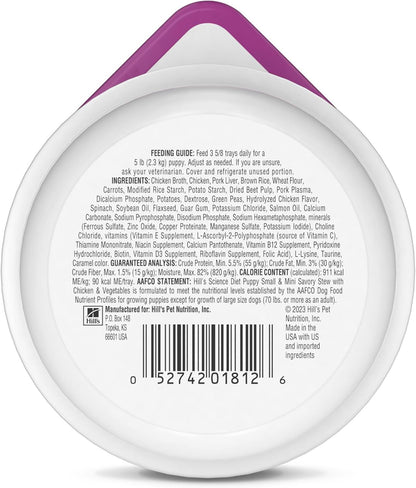 Hill'S Science Diet Puppy Small & Mini Wet Dog Food | #1 Veterinarian Recommended, Chicken & Vegetables, 3.5 Oz. Trays, 12-Pack2