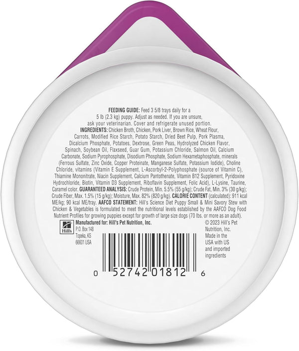 Hill'S Science Diet Puppy Small & Mini Wet Dog Food | #1 Veterinarian Recommended, Chicken & Vegetables, 3.5 Oz. Trays, 12-Pack2