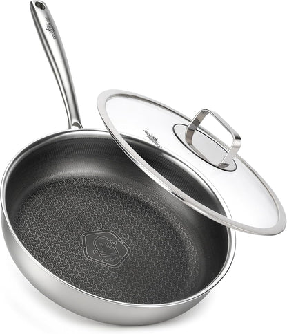 12" Titanium Pans for Cooking,Non-Stick,Dishwasher Safe | Pfas/Pfoa/Ptfe-Free,Easy Cleanup,Induction Compatible for All Stovetops,Includes Lid1