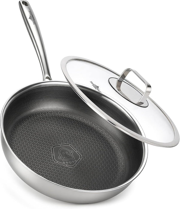 12" Titanium Pans for Cooking,Non-Stick,Dishwasher Safe | Pfas/Pfoa/Ptfe-Free,Easy Cleanup,Induction Compatible for All Stovetops,Includes Lid1