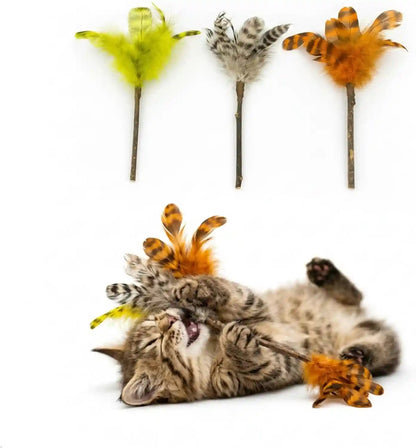Silvervine Feather Cat Toys, 3 Pack Natural Matatabi Chew Toys for Indoor Cats, 8" Handmade Cat Toy for Chewing & Independent Play, Quiet Indoor Floor Play1