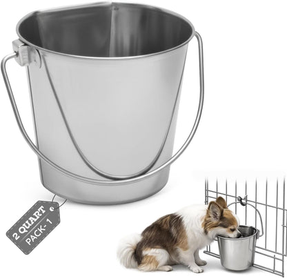 Stainless Steel Flat Side Bucket 1 Quart (0.25 Gallon)- Heavy Duty Hanging Food & Water Pail for Dogs, Cats, Birds, Kennel, Cages & Crates, Durable Rustproof Multi-Purpose Feeding Buckets13