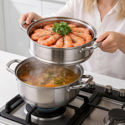 3.2QT Stainless Steel Steamer for Cooking with Food Steamer Basket | Healthy Steaming Pot, Multi-Use Kitchen Cookware, for Vegetables Dumplings Soup and Food Preparation, Daily Kitchen Cooking7