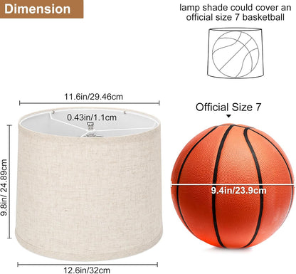 Lampshades Set of 2, Drum Lampshades 11.6" Top X 12.6" Bottom X 9.8" High,  Medium Lampshades (Spider Fitter), Beige Lampshades Natural Linen Hand Crafted, Easy Assembly Required2