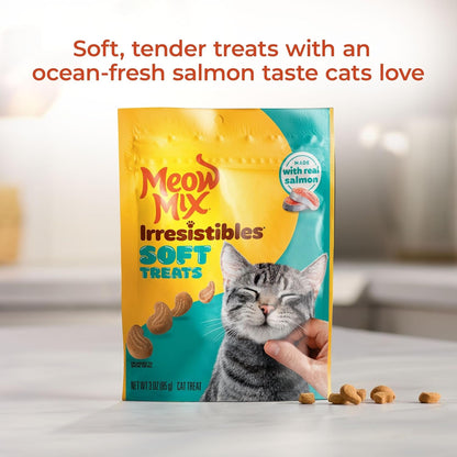 Meow Mix Irresistibles, Soft Cat Treats Made with Real Salmon, 5 Pouches | 3-Oz Bags, Treats Have a Soft, Tender Texture That’S Deliciously Moist, for Training and Everyday Treating2