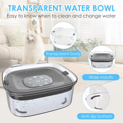 3L No Spill Dog Water Bowl with Slow Drinking Disk(Gray) | Clear Acrylic, Easy Water Check, Non-Slip Pads, Slobber Stopper Splash Proof Water Bowl for Sloppy Messy Drinkers Reduce Mess4