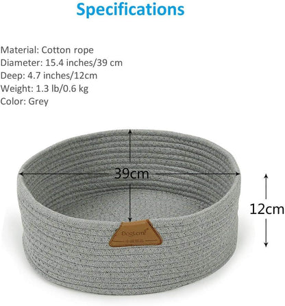 Cat Bed Basket Nest round Cotton Rope Woven Warm Medium,Pet Sleeping Bed House Cute Fun Scratcher Scratching Scratch Mat Pad for Puppy Small Dogs Indoor Play Eco Washable Winter Summer (Gray)2